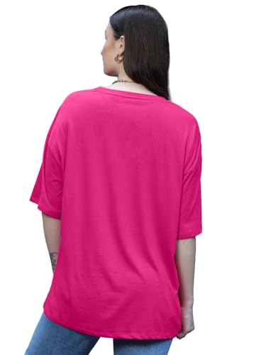 LEOTUDE Women Cottonblend Half Sleeve Oversized Regular Fit T-Shirts