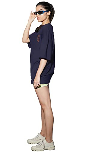 LEOTUDE Women's Oversized Round Neck Cottonblend T-Shirts (Color : Multi)