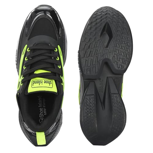 Shoe Island® Black Green Lightweight Running Boys Men Casual Sports Shoes Sneakers for Men (OG3010)