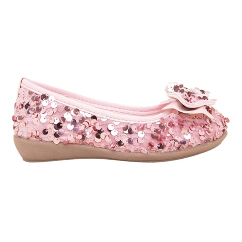 Hopscotch Baby Girls Synthetic and PU Sequin Bow Embellished Ballerinas In Pink Color