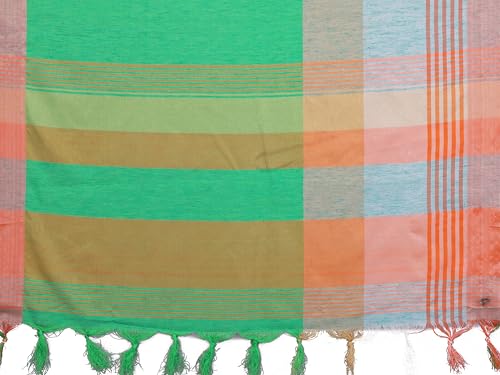 Sidhidata Women's Cotton Blend Saree With Tassels & Unstitched Blouse Piece (Multi Line_Free Size)