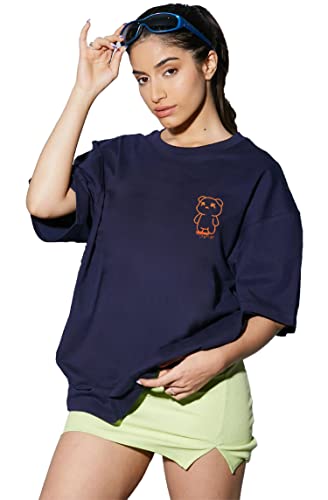 LEOTUDE Women's Oversized Round Neck Cottonblend T-Shirts (Color : Multi)