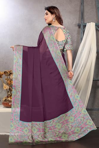 MIRCHI FASHION Women's Stylish Chiffon Floral Printed Saree with Blouse Piece