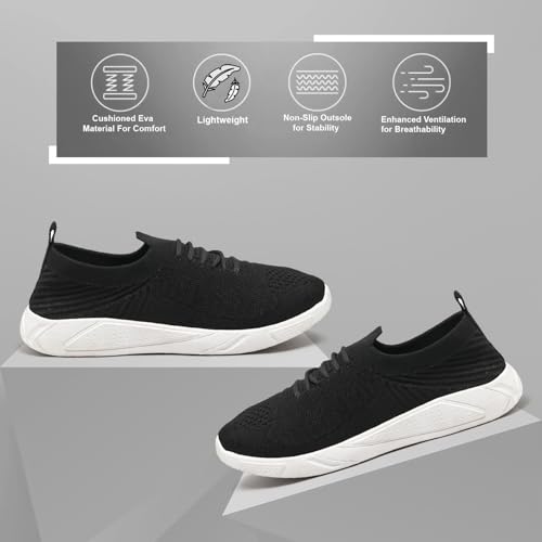 PAHNAVA Women's Slip-on Knit Walking Shoes | Lightweight Breathable Sneakers for Women | Comfortable PVC Sole Casual Shoes for Walking, Gym, Travel, Outdoor
