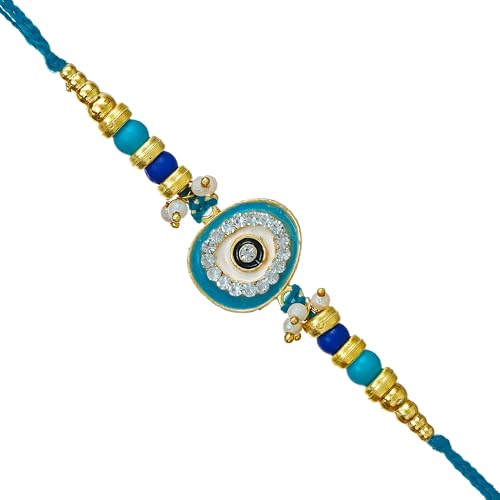 Perpetual Handcrafted Design Evil Eye Rakhi For Brother And Bhabhi, Rakhi For Bhai, Kids Pack Of 4 With Fridge Magnet Best Gift Hamper -04A