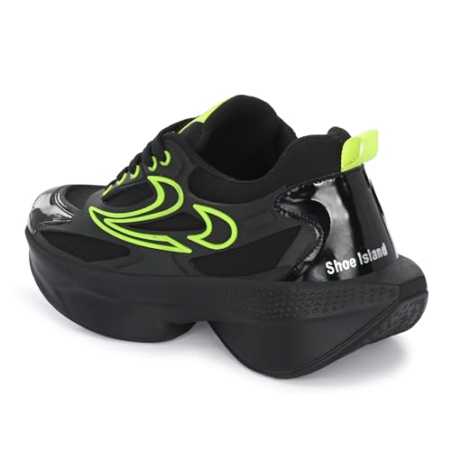 Shoe Island® Black Green Lightweight Running Boys Men Casual Sports Shoes Sneakers for Men (OG3010)