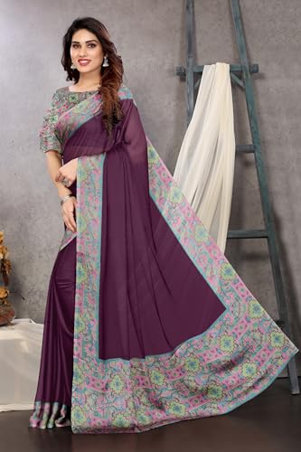 MIRCHI FASHION Women's Stylish Chiffon Floral Printed Saree with Blouse Piece