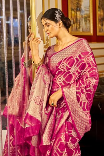 SWORNOF Women's Silk Kanjivaram Kanchipuram Saree With Blouse Piece