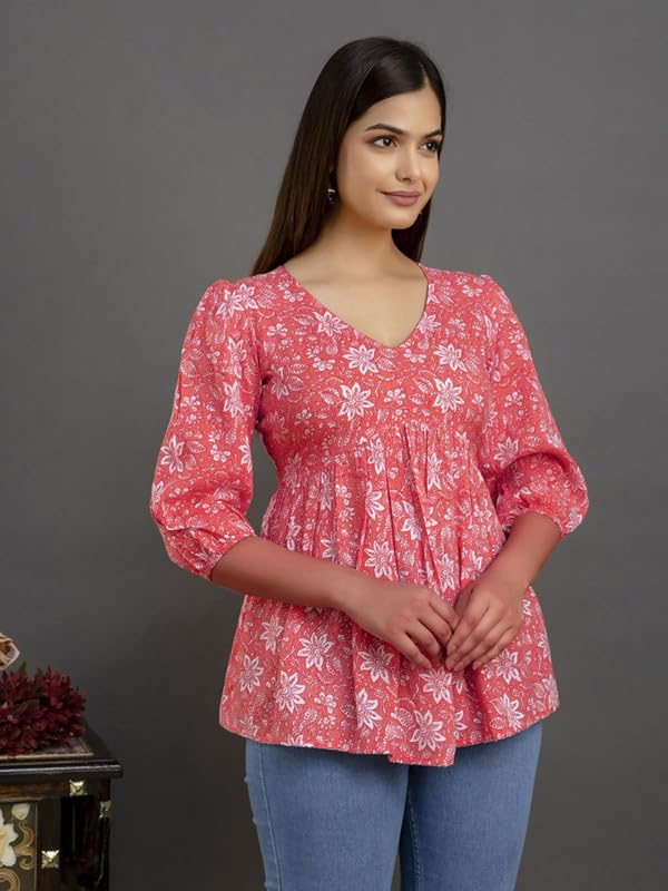 Dream Beauty Fashion Women's Printed Tunic Top with 3/4 Sleeve V-Neck -23" Inches (Tunic-Top)