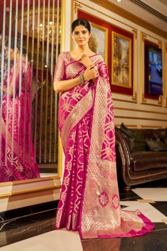 SWORNOF Women's Silk Kanjivaram Kanchipuram Saree With Blouse Piece