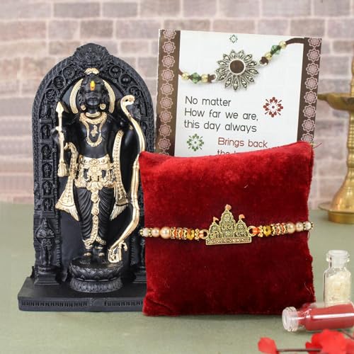 TIED RIBBONS Rakhi For Brother with Gift Combo - Premium Rakhi with Ram Lalla Idol Statue and Mini Greeting Card- Raksha Bandhan Gift for Brother Bhaiya Men
