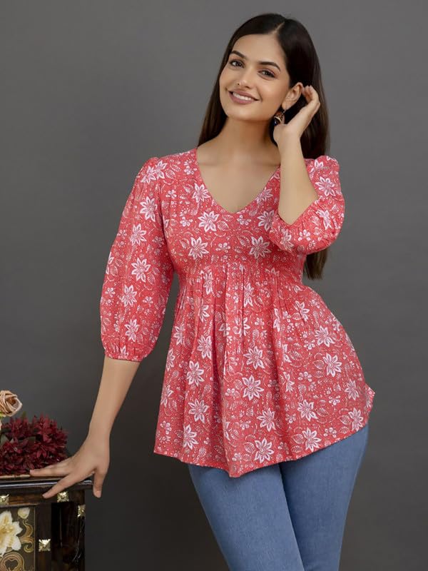 Dream Beauty Fashion Women's Printed Tunic Top with 3/4 Sleeve V-Neck -23" Inches (Tunic-Top)