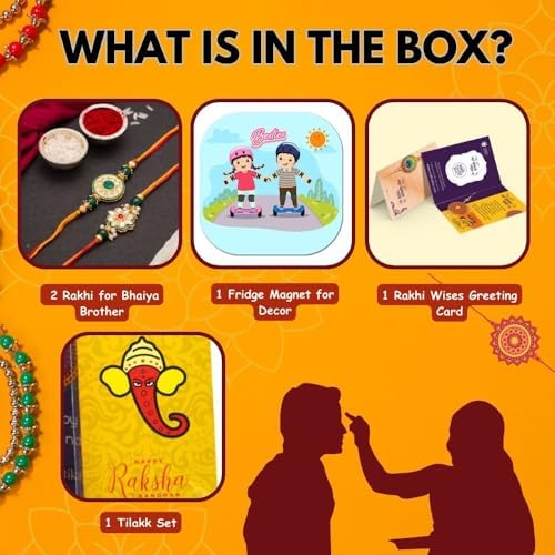 CraftVatika Rakhi for Brother Set of 2 with Fridge Magnet Gift Floral Kundan Rakhis for Bhaiya Bhai Boy Men Raksha Bandhan Designer rakhi Meenakari Rakhi, Raki with Fridge Magnet Gift