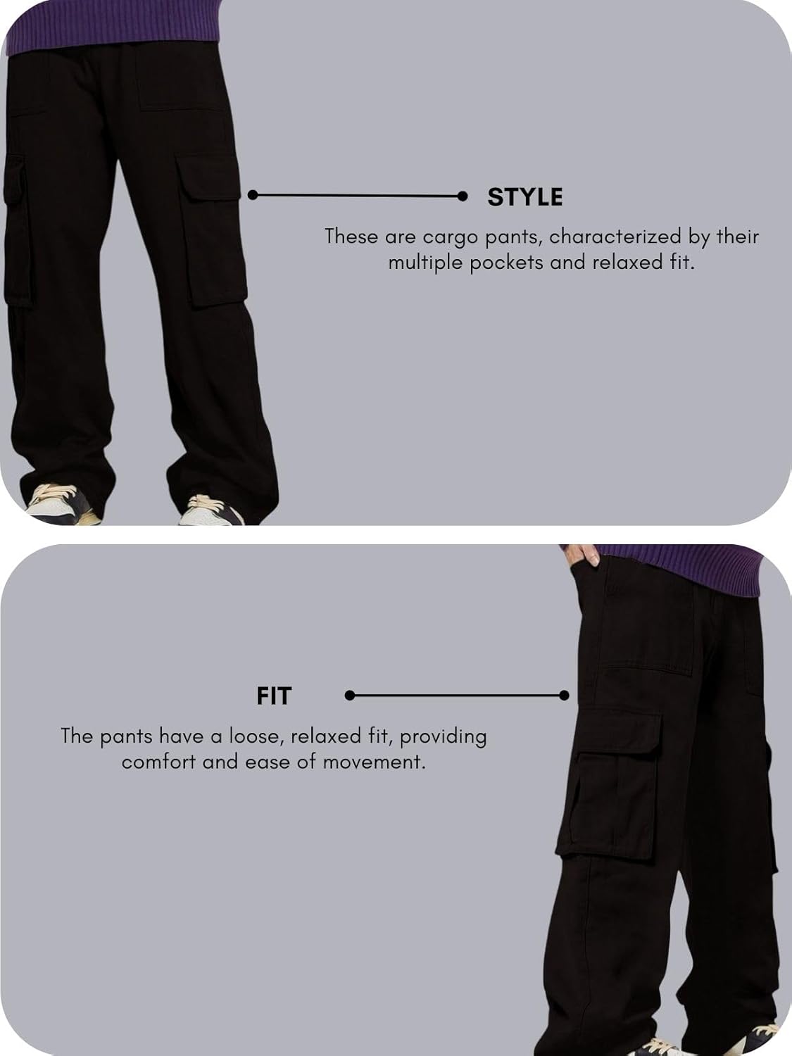 GRECIILOOKS Men's Regular Fit Low Rise Cargos Trousers | Baggy Cargo Pants for Man | Loose Fit | Treck Pent with Multiple Pockets (Available in Plus Size and Combo Pack of 2)