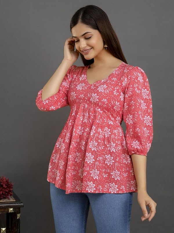 Dream Beauty Fashion Women's Printed Tunic Top with 3/4 Sleeve V-Neck -23" Inches (Tunic-Top)