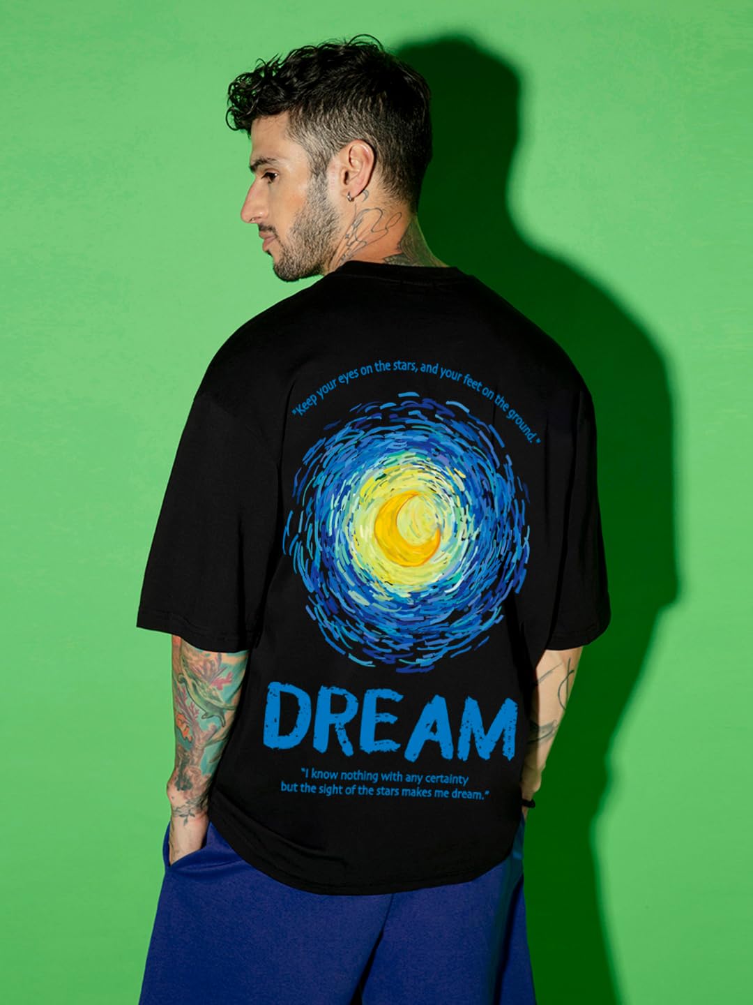 Bewakoof Men's 100% Cotton 220 GSM Graphic Print Oversized Fit Round Neck T-Shirt