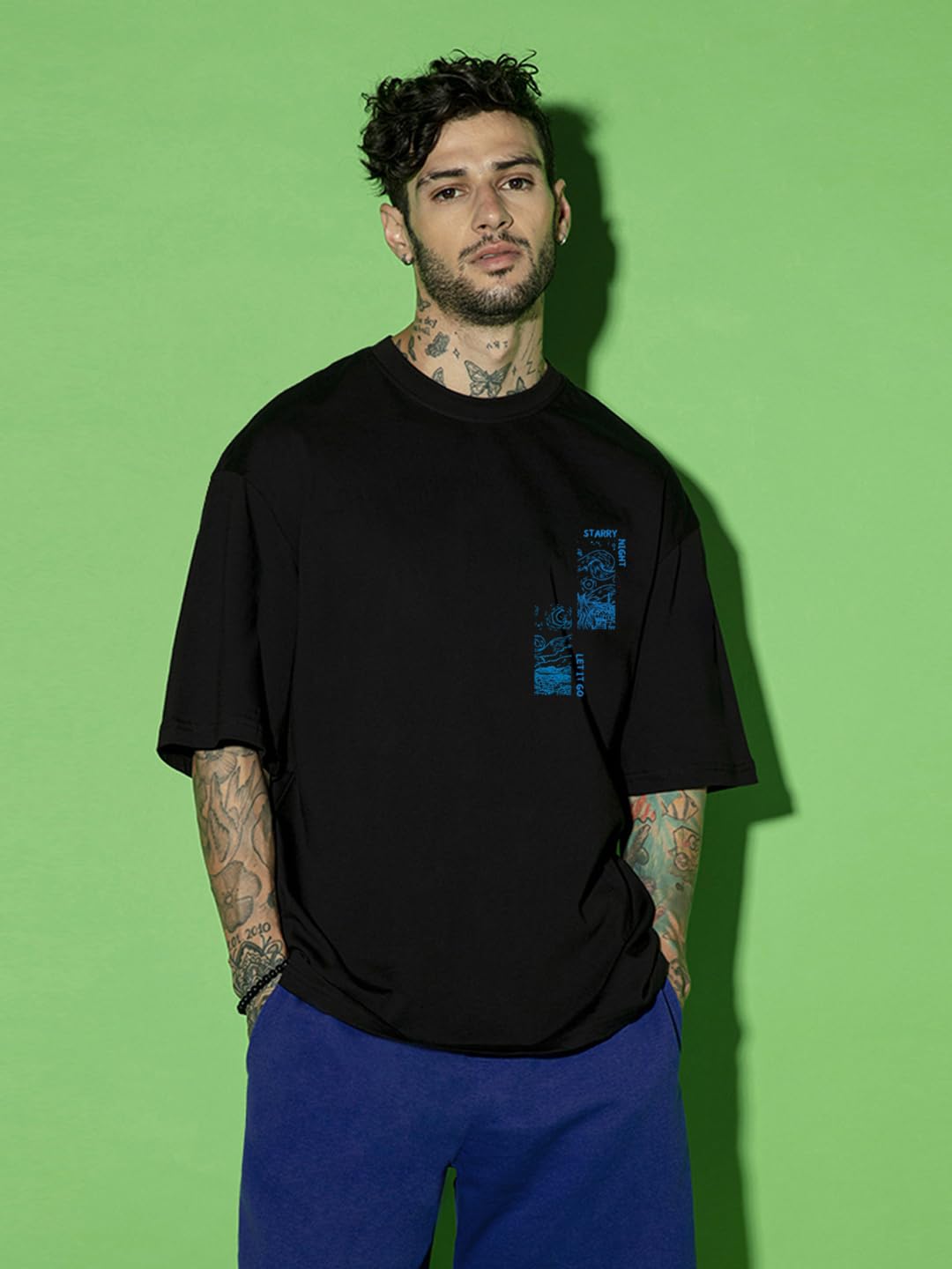 Bewakoof Men's 100% Cotton 220 GSM Graphic Print Oversized Fit Round Neck T-Shirt