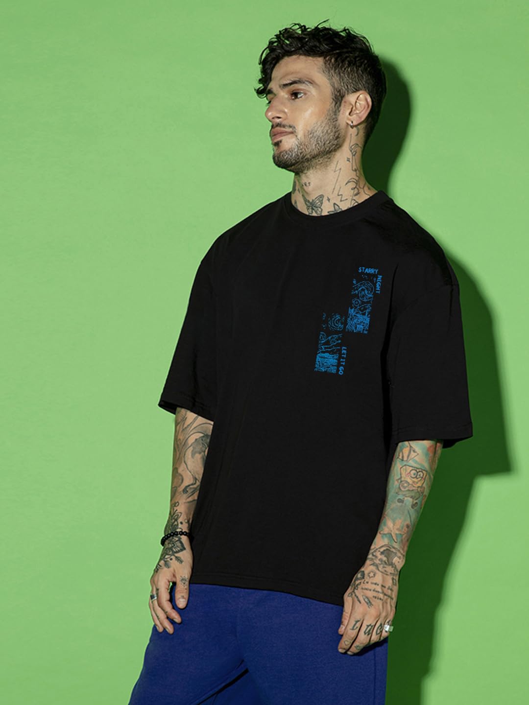 Bewakoof Men's 100% Cotton 220 GSM Graphic Print Oversized Fit Round Neck T-Shirt