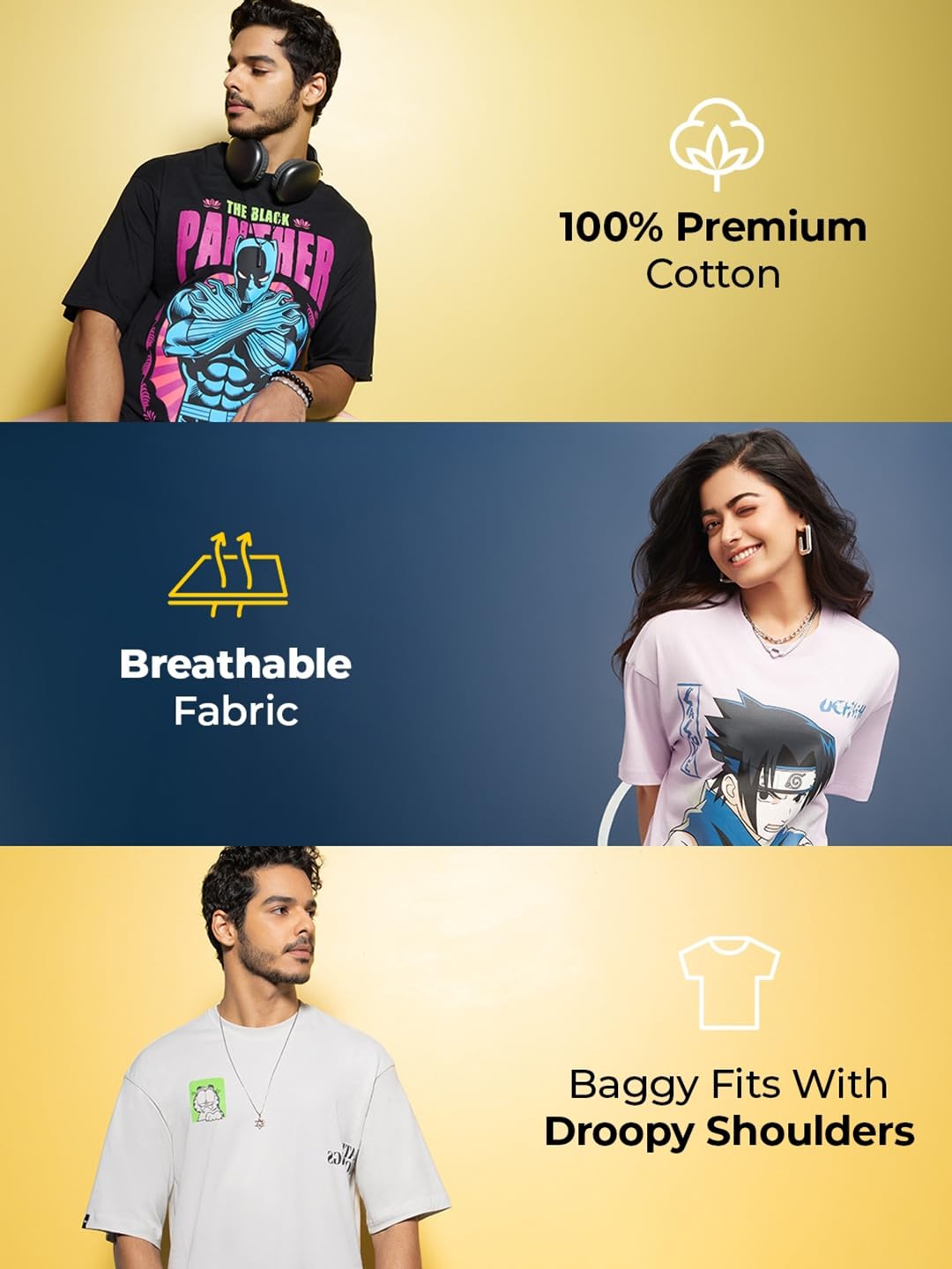 Bewakoof Men's 100% Cotton 220 GSM Graphic Print Oversized Fit Round Neck T-Shirt