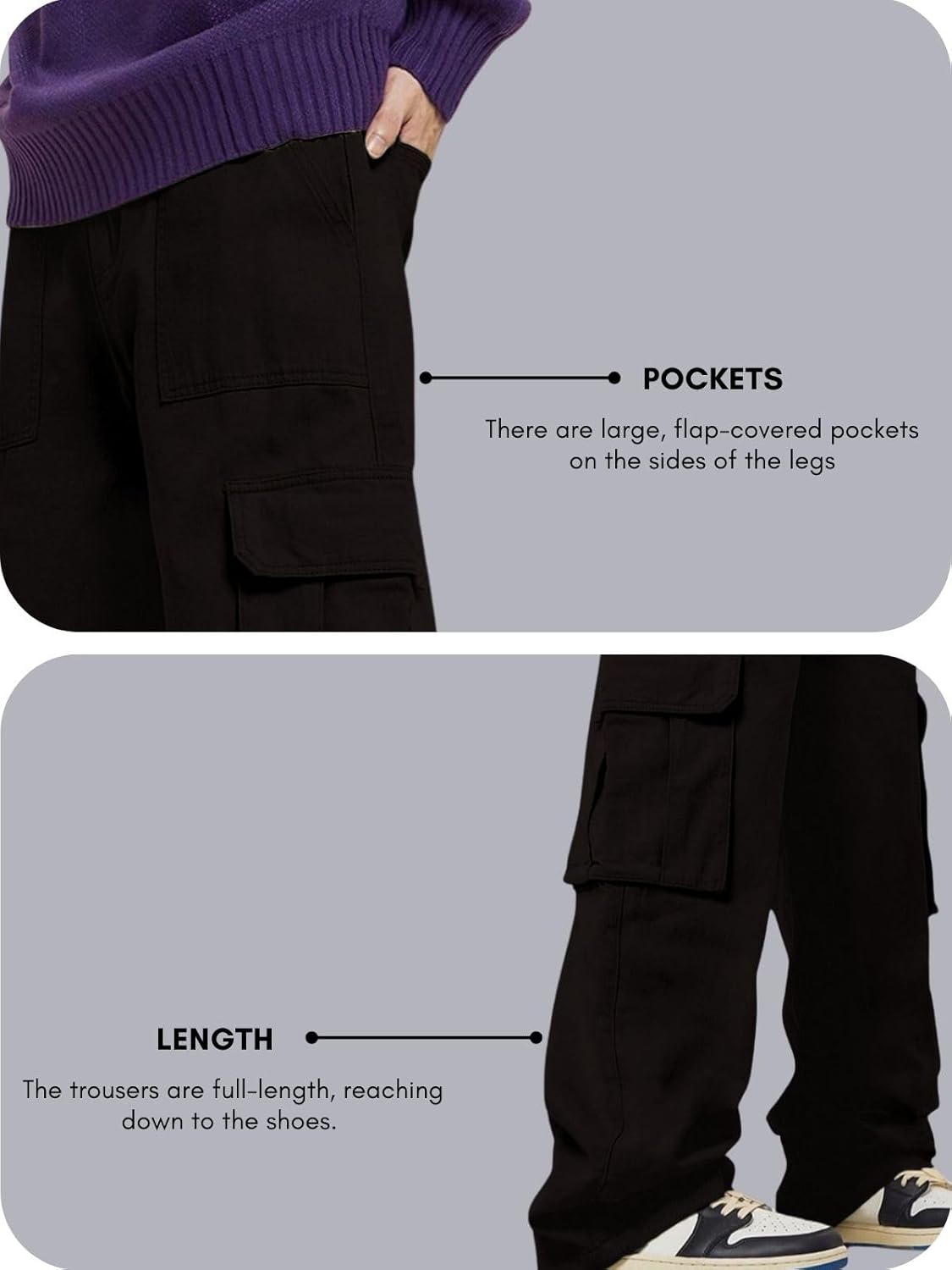 GRECIILOOKS Men's Regular Fit Low Rise Cargos Trousers | Baggy Cargo Pants for Man | Loose Fit | Treck Pent with Multiple Pockets (Available in Plus Size and Combo Pack of 2)
