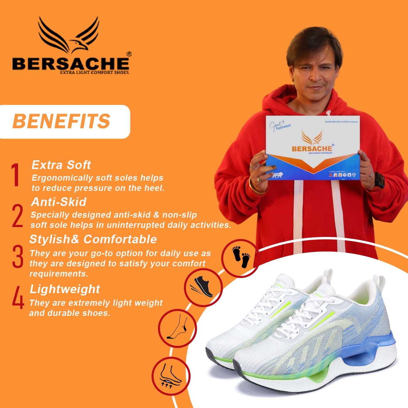 BERSACHE Premium Sports,Gym, Trending, Stylish Running Shoes for Men (White)
