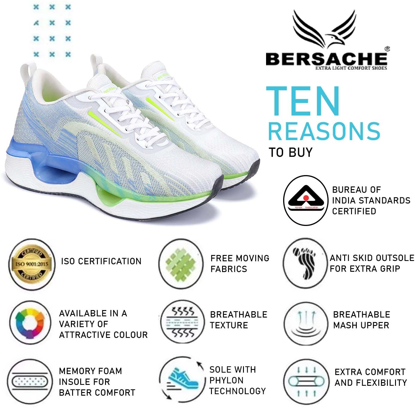 BERSACHE Premium Sports,Gym, Trending, Stylish Running Shoes for Men (White)