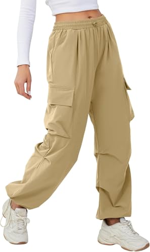 Girls Trouser Pants High Waist Loose Fit Trendy Korean Style 4 Pocket Baggy Cargo Parachute Pants Bottom for Kids