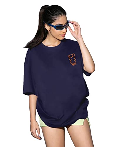 LEOTUDE Women's Oversized Round Neck Cottonblend T-Shirts (Color : Multi)