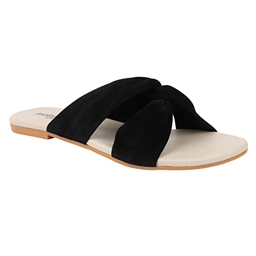 Shoetopia Girls Flat Slide Sandals – Soft Suede Knot Strap Casual Summer Slip-Ons for Everyday Comfort Stylish, |Footwear Lightweight| Durable Design Perfect for Casual Outings Women
