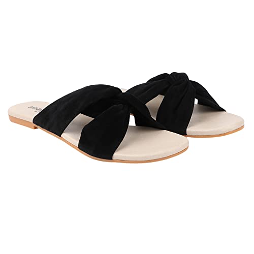 Shoetopia Girls Flat Slide Sandals – Soft Suede Knot Strap Casual Summer Slip-Ons for Everyday Comfort Stylish, |Footwear Lightweight| Durable Design Perfect for Casual Outings Women