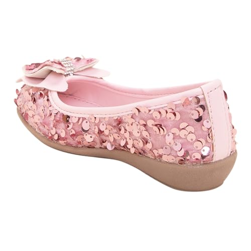 Hopscotch Baby Girls Synthetic and PU Sequin Bow Embellished Ballerinas In Pink Color