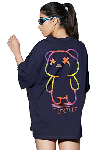 LEOTUDE Women's Oversized Round Neck Cottonblend T-Shirts (Color : Multi)