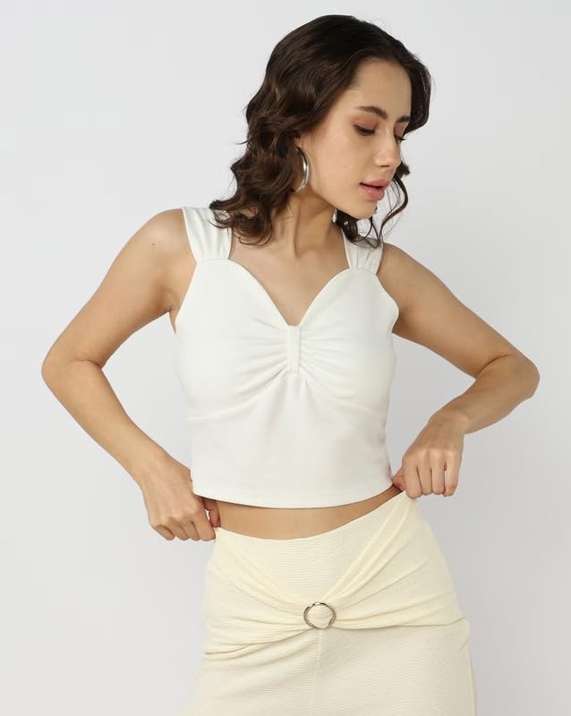 SMOWKLY Women's Premium Valentino Made Stylish Bow Pleated Crop Top | Sweetheart Neck & Strappy Singlets | Going Out Summer Tank A-Shirt