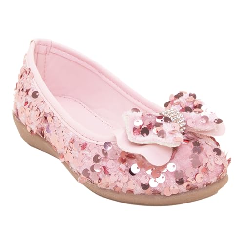 Hopscotch Baby Girls Synthetic and PU Sequin Bow Embellished Ballerinas In Pink Color