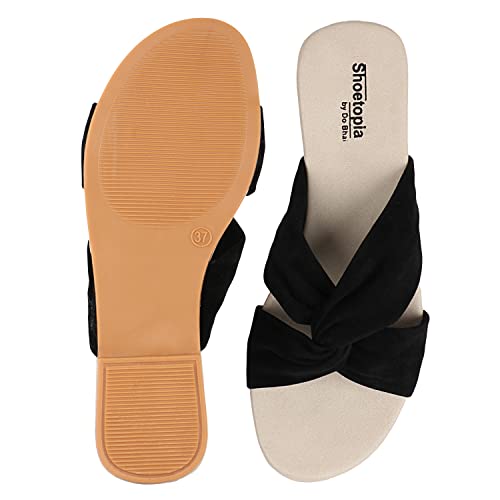 Shoetopia Girls Flat Slide Sandals – Soft Suede Knot Strap Casual Summer Slip-Ons for Everyday Comfort Stylish, |Footwear Lightweight| Durable Design Perfect for Casual Outings Women