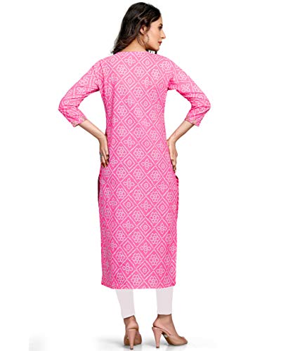 Rajnandini Women's Pure Cotton Straight Fit Casual Cambric Jaipuri Bandhani Printed Kurti (JOPLJPR57-P)