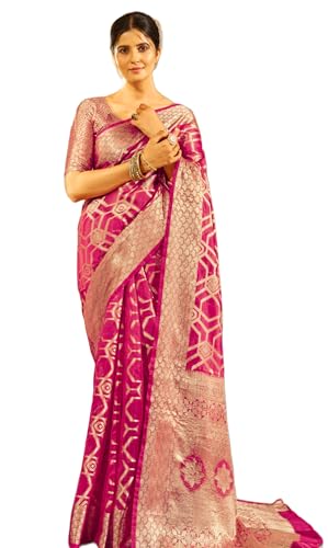 SWORNOF Women's Silk Kanjivaram Kanchipuram Saree With Blouse Piece