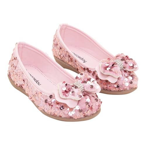 Hopscotch Baby Girls Synthetic and PU Sequin Bow Embellished Ballerinas In Pink Color
