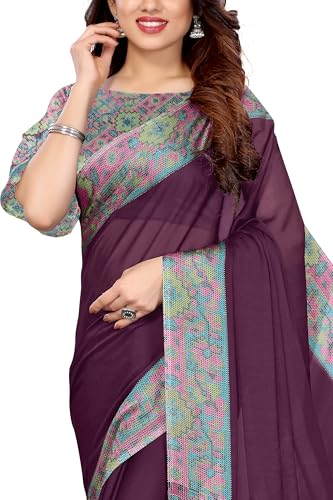 MIRCHI FASHION Women's Stylish Chiffon Floral Printed Saree with Blouse Piece