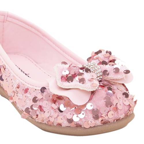 Hopscotch Baby Girls Synthetic and PU Sequin Bow Embellished Ballerinas In Pink Color