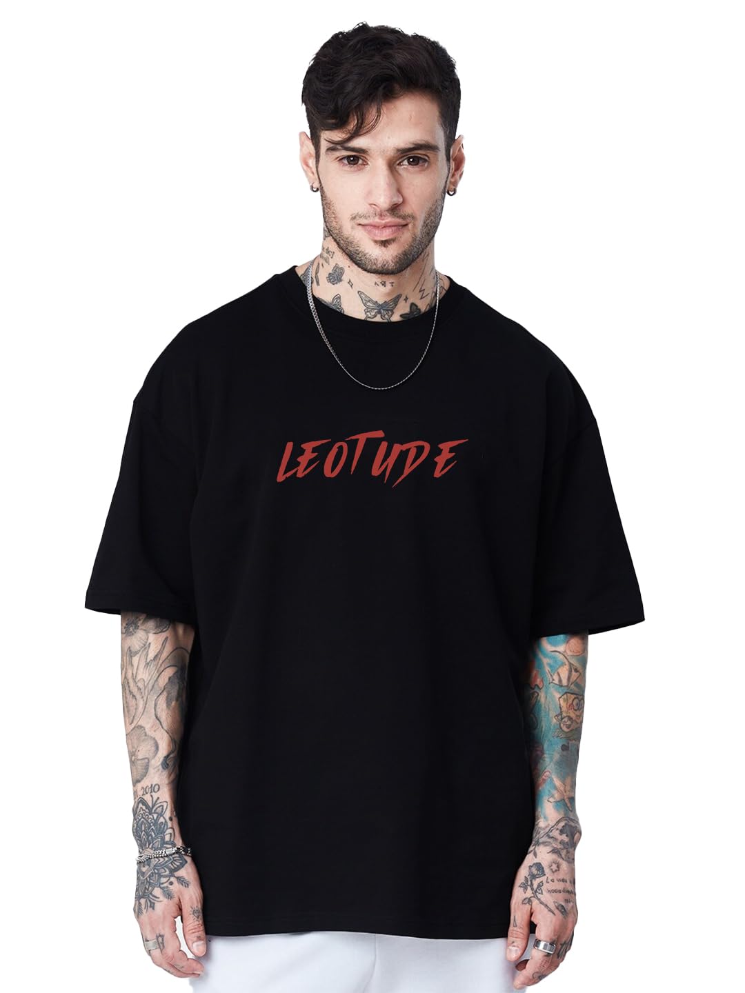LEOTUDE Men's Cotton Oversized Fit Oversized Tshirt Drop Shoulder ful Printed Combos (Pack of 3)