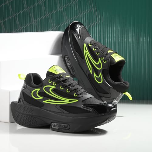 Shoe Island® Black Green Lightweight Running Boys Men Casual Sports Shoes Sneakers for Men (OG3010)