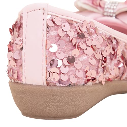 Hopscotch Baby Girls Synthetic and PU Sequin Bow Embellished Ballerinas In Pink Color