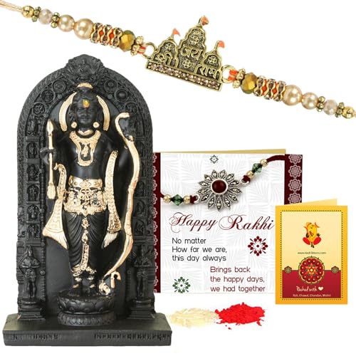 TIED RIBBONS Rakhi For Brother with Gift Combo - Premium Rakhi with Ram Lalla Idol Statue and Mini Greeting Card- Raksha Bandhan Gift for Brother Bhaiya Men