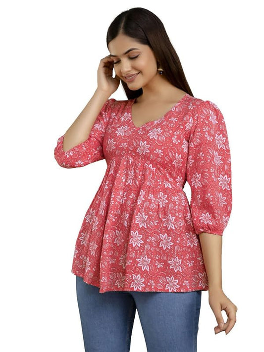 Dream Beauty Fashion Women's Printed Tunic Top with 3/4 Sleeve V-Neck -23" Inches (Tunic-Top)