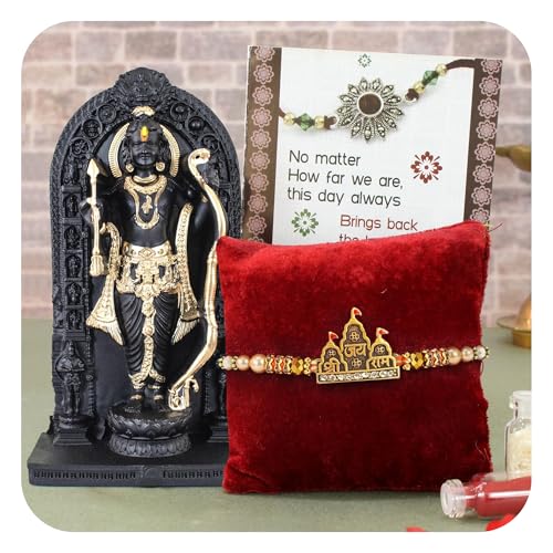 TIED RIBBONS Rakhi For Brother with Gift Combo - Premium Rakhi with Ram Lalla Idol Statue and Mini Greeting Card- Raksha Bandhan Gift for Brother Bhaiya Men