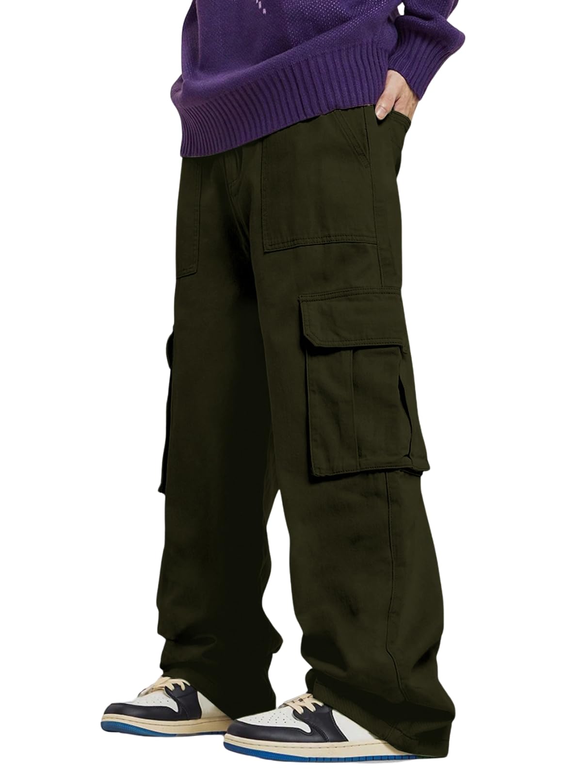 GRECIILOOKS Men's Regular Fit Low Rise Cargos Trousers | Baggy Cargo Pants for Man | Loose Fit | Treck Pent with Multiple Pockets (Available in Plus Size and Combo Pack of 2)