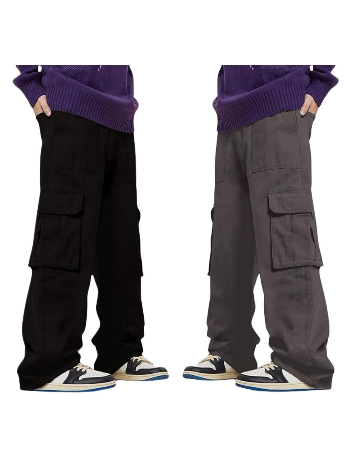 GRECIILOOKS Men's Regular Fit Low Rise Cargos Trousers | Baggy Cargo Pants for Man | Loose Fit | Treck Pent with Multiple Pockets (Available in Plus Size and Combo Pack of 2)