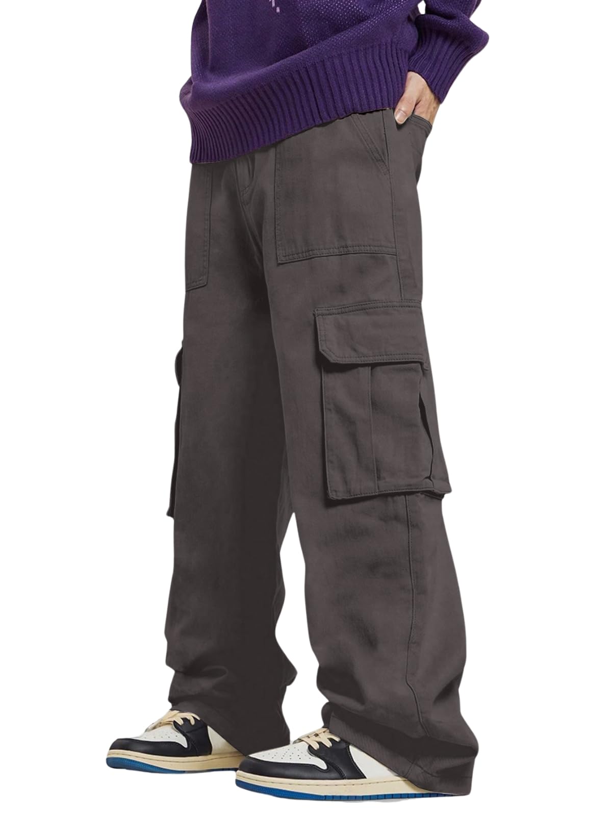 GRECIILOOKS Men's Regular Fit Low Rise Cargos Trousers | Baggy Cargo Pants for Man | Loose Fit | Treck Pent with Multiple Pockets (Available in Plus Size and Combo Pack of 2)