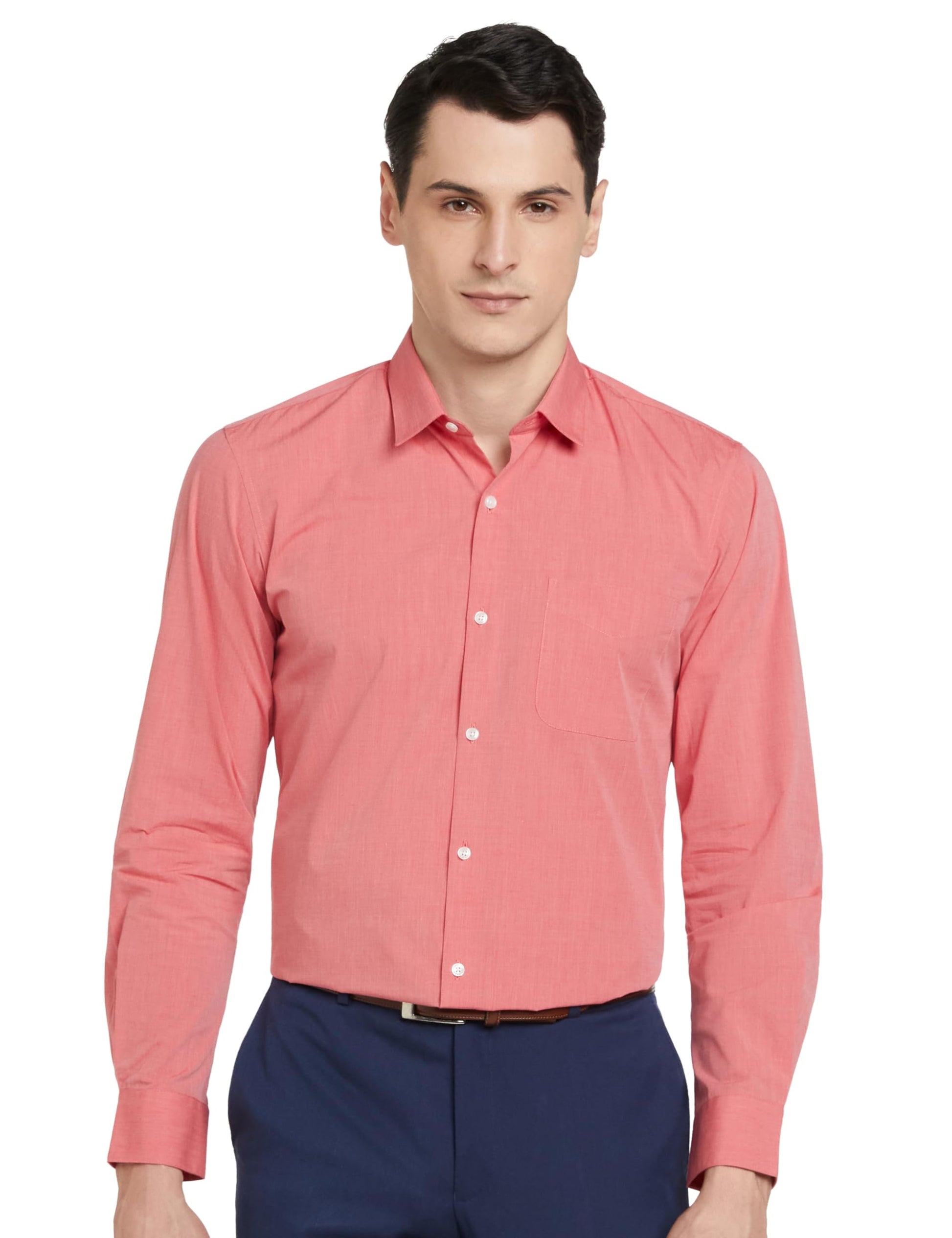 Peter England Men's Everyday Solid Slim Fit Full Sleeve Formal Shirt | Cotton-Rich